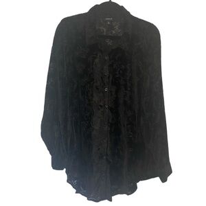 TORRID Black Velvet Floral Burn Out Button Up Long Sleeve Blouse Shirt Size 2